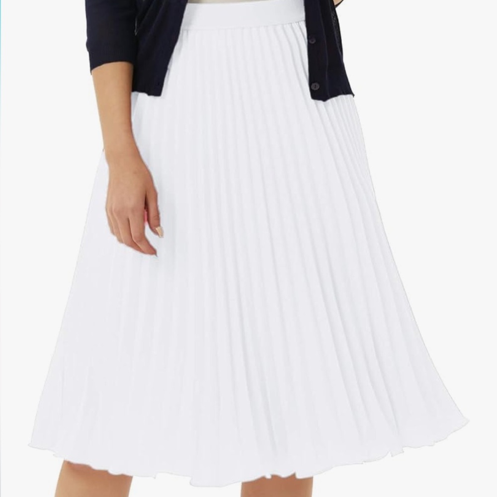 Grace Karin White Pleated Chiffon A-Line Midi Skirt
